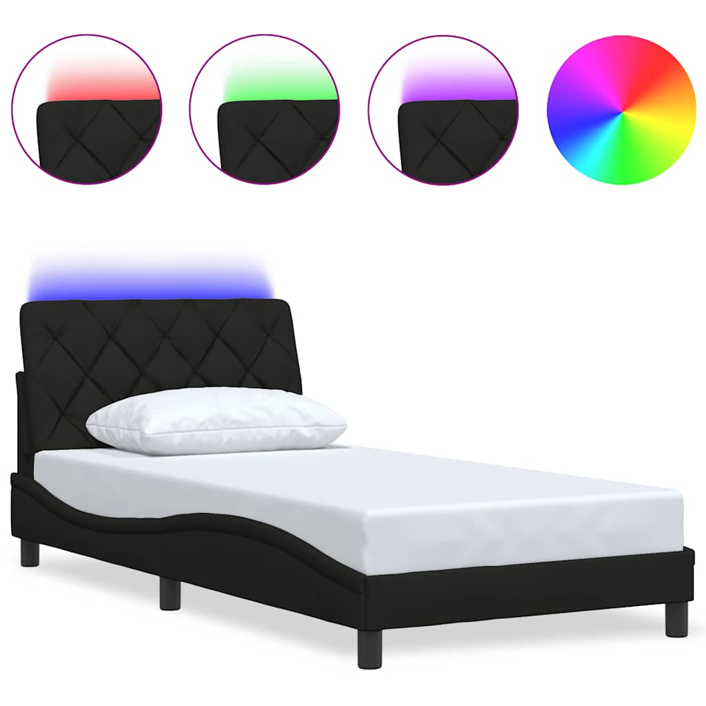 Bed Frame with LED without Mattress Black 100x200 cm Fabric