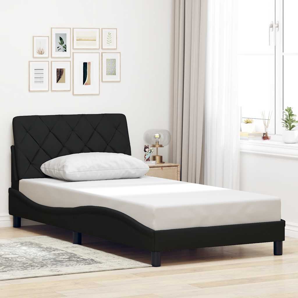 Bed Frame with LED without Mattress Black 100x200 cm Fabric