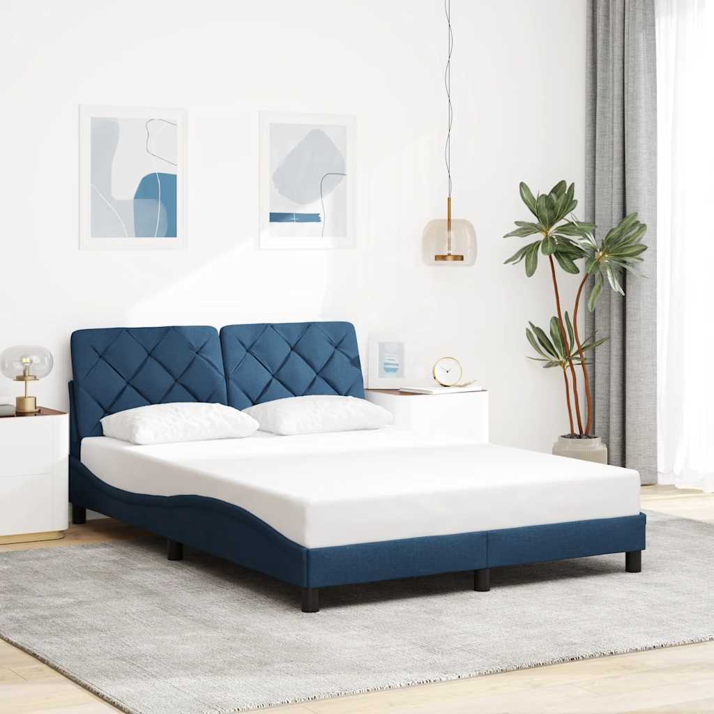 Bed Frame with LED without Mattress Blue 140x190 cm Fabric