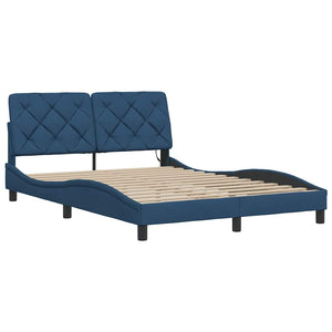 Bed Frame with LED without Mattress Blue 140x190 cm Fabric