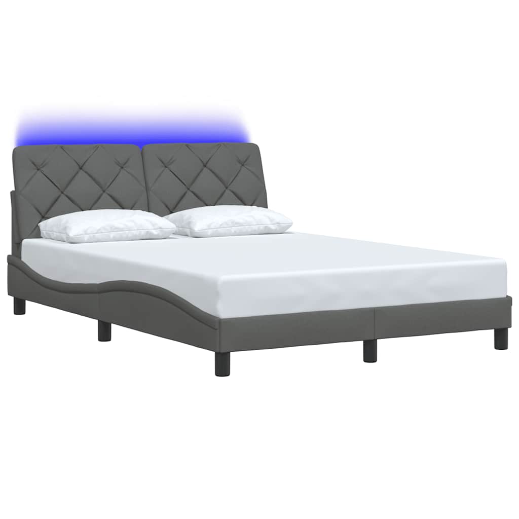 Bed Frame with LED without Mattress Dark Grey 140x200 cm Fabric