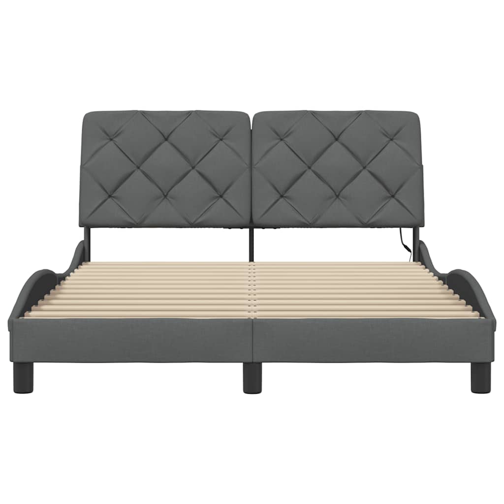 Bed Frame with LED without Mattress Dark Grey 140x200 cm Fabric