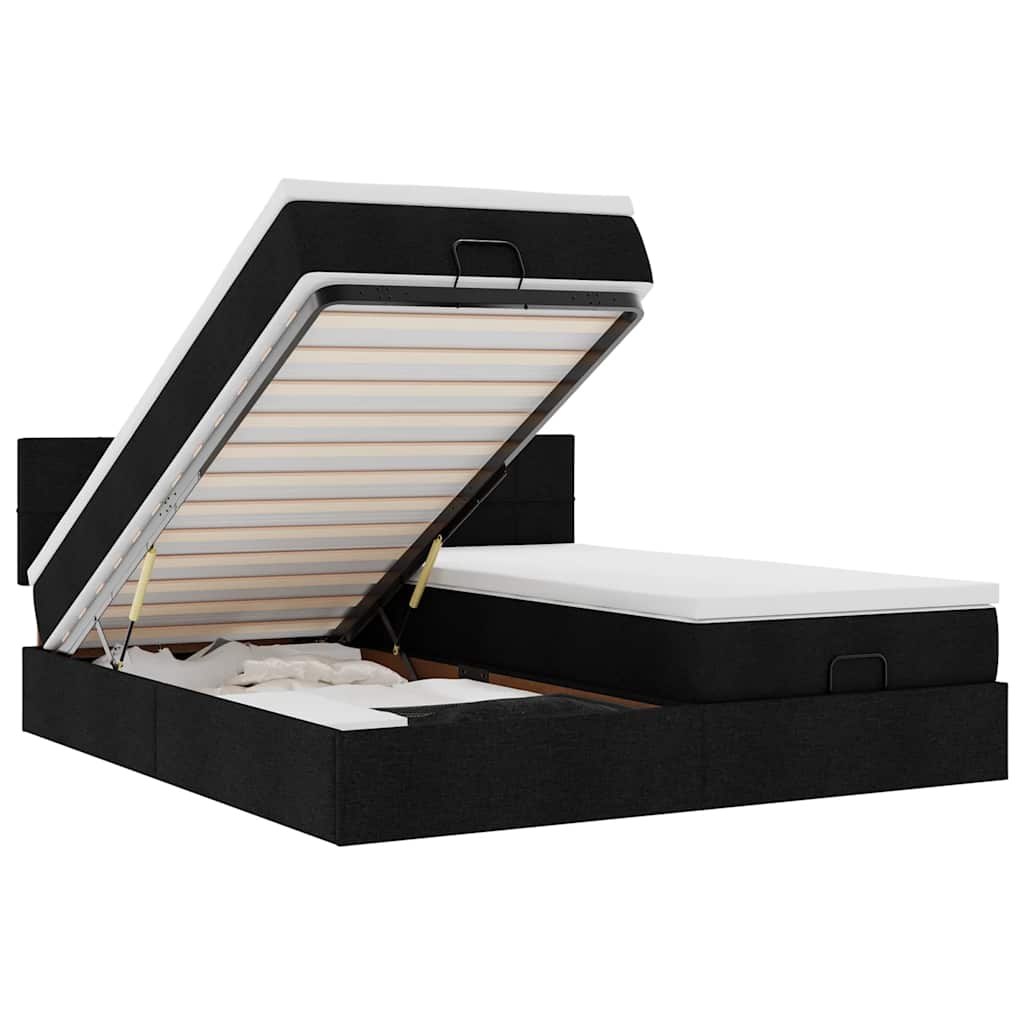 Ottoman sängram med madrasser svart 200x200 cm tyg
