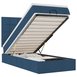 Ottoman sängram med madrass blå 90x190 cm tyg