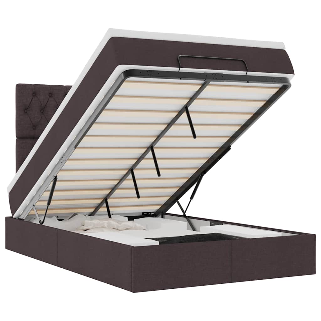 Ottoman sängram med madrass mörkbrun 120x190 cm tyg