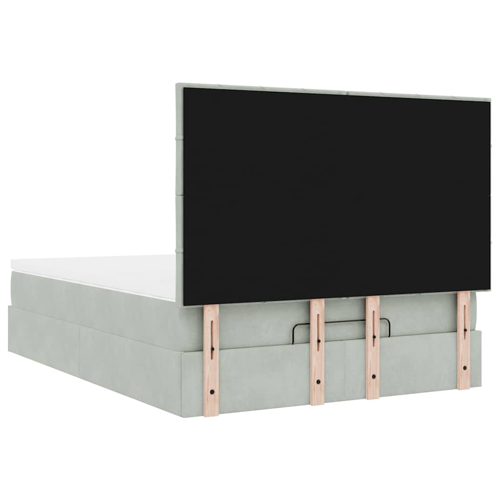 Ottoman sängram med madrasser ljusgrå 140x200 cm sammet