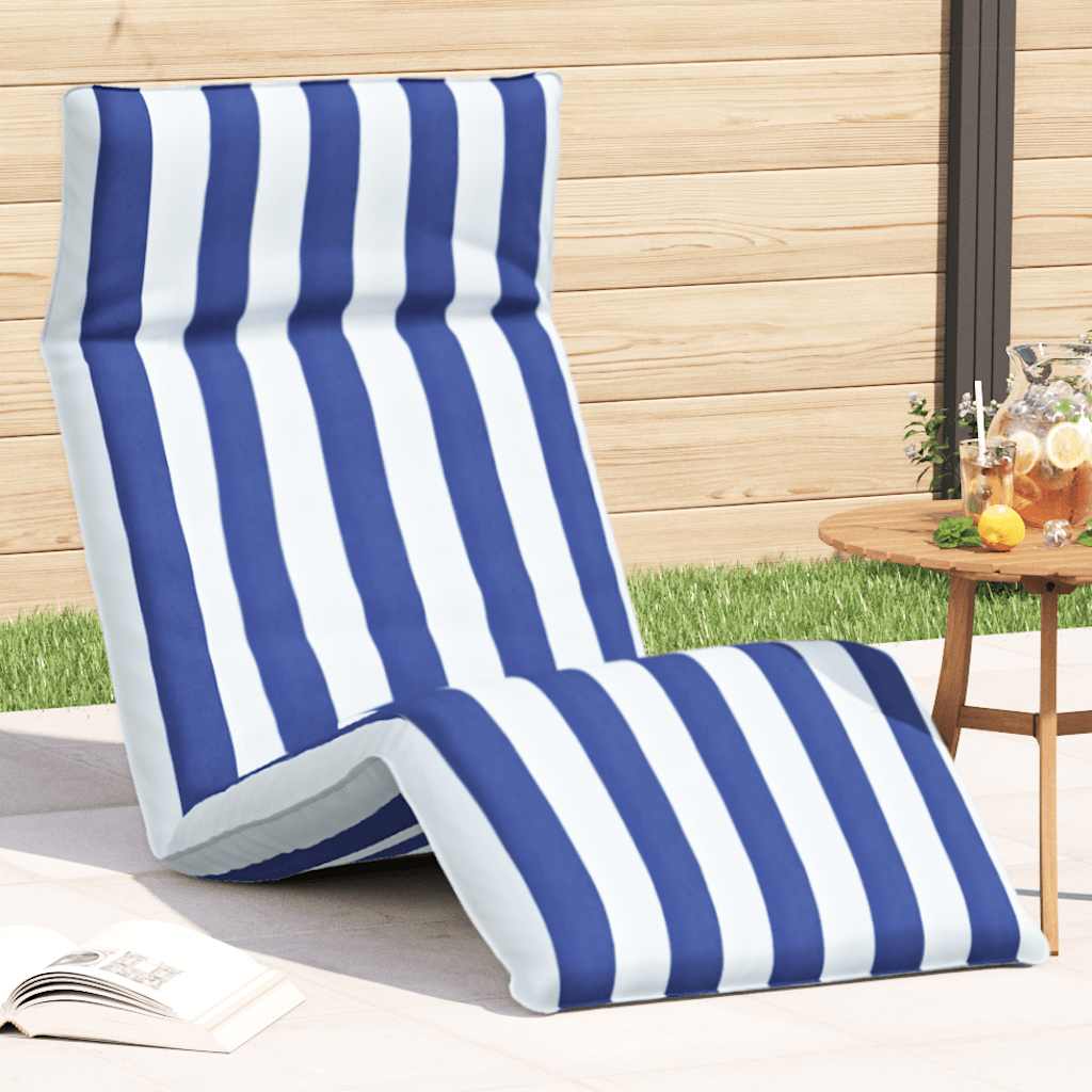 Hopfällbar solstol blå och vit 175x54x8,5 cm oxfordtyg