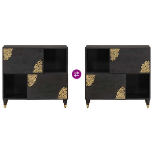 Sideboard med hylla Svart 80 x 33 x 75 cm Massivt mangoträ