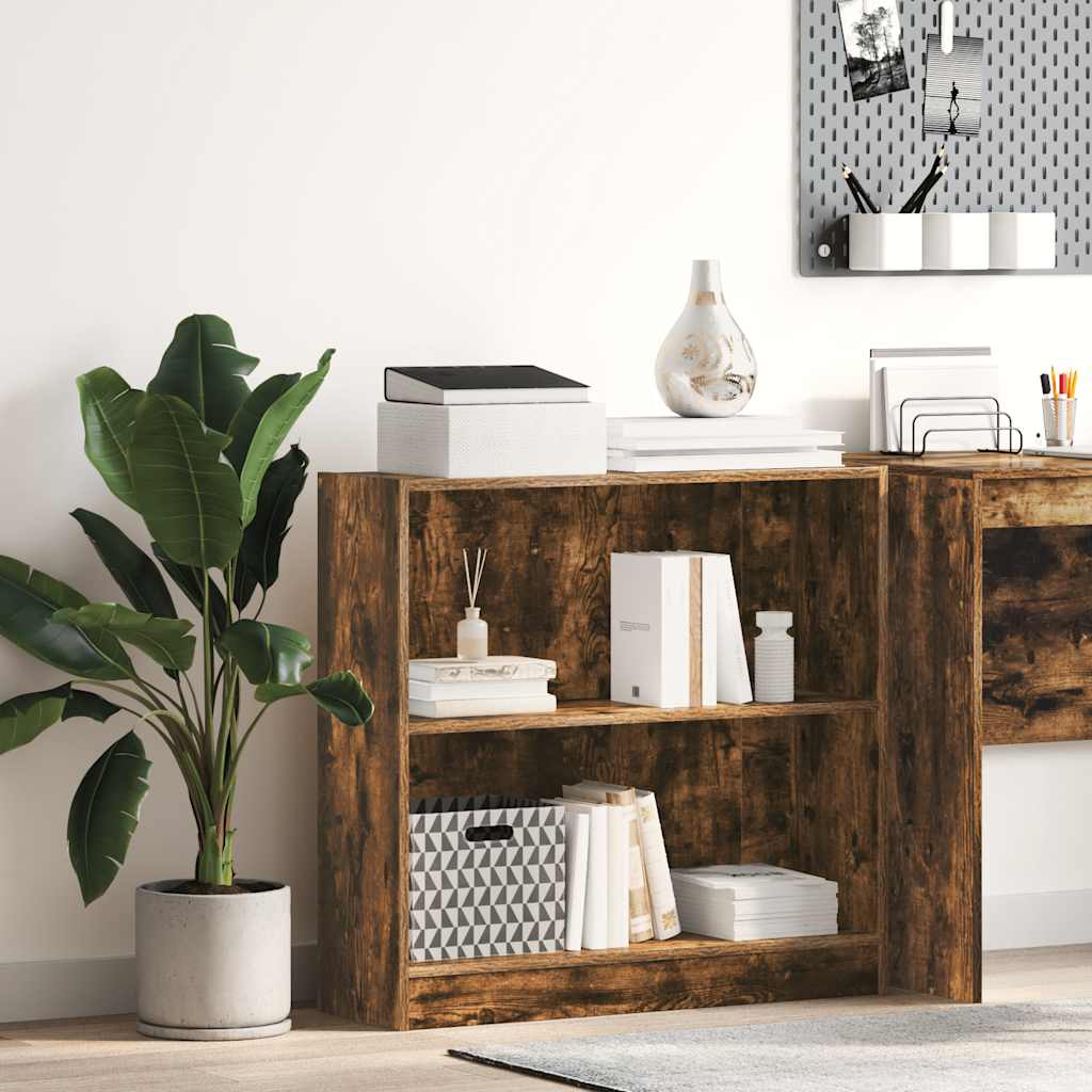 Bokhylla rökfärgad ek 80x24x76 cm konstruerat trä