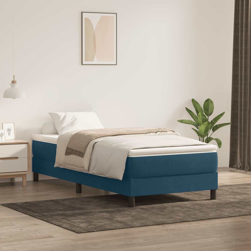 Resårsäng utan madrass mörkblå 80x220 cm sammet