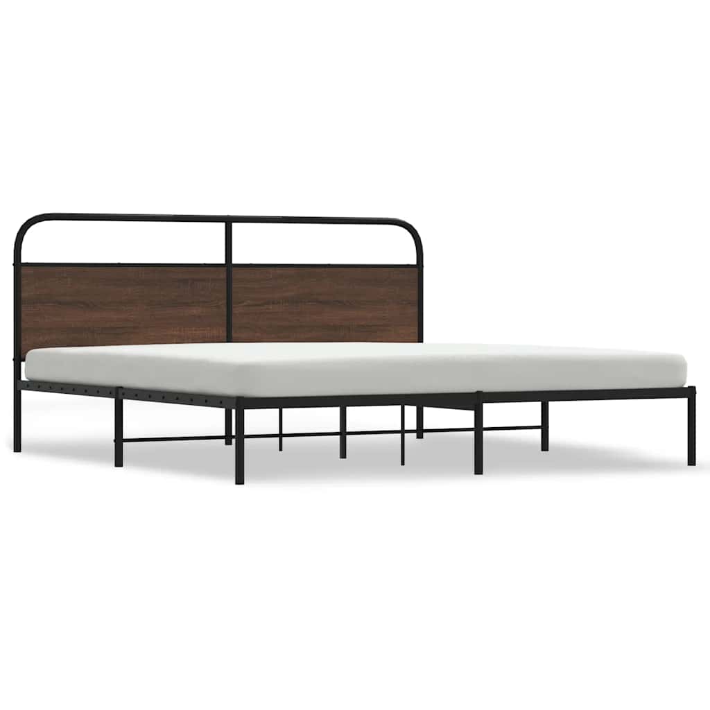 Sängram utan madrass metall brun ek 200x200 cm