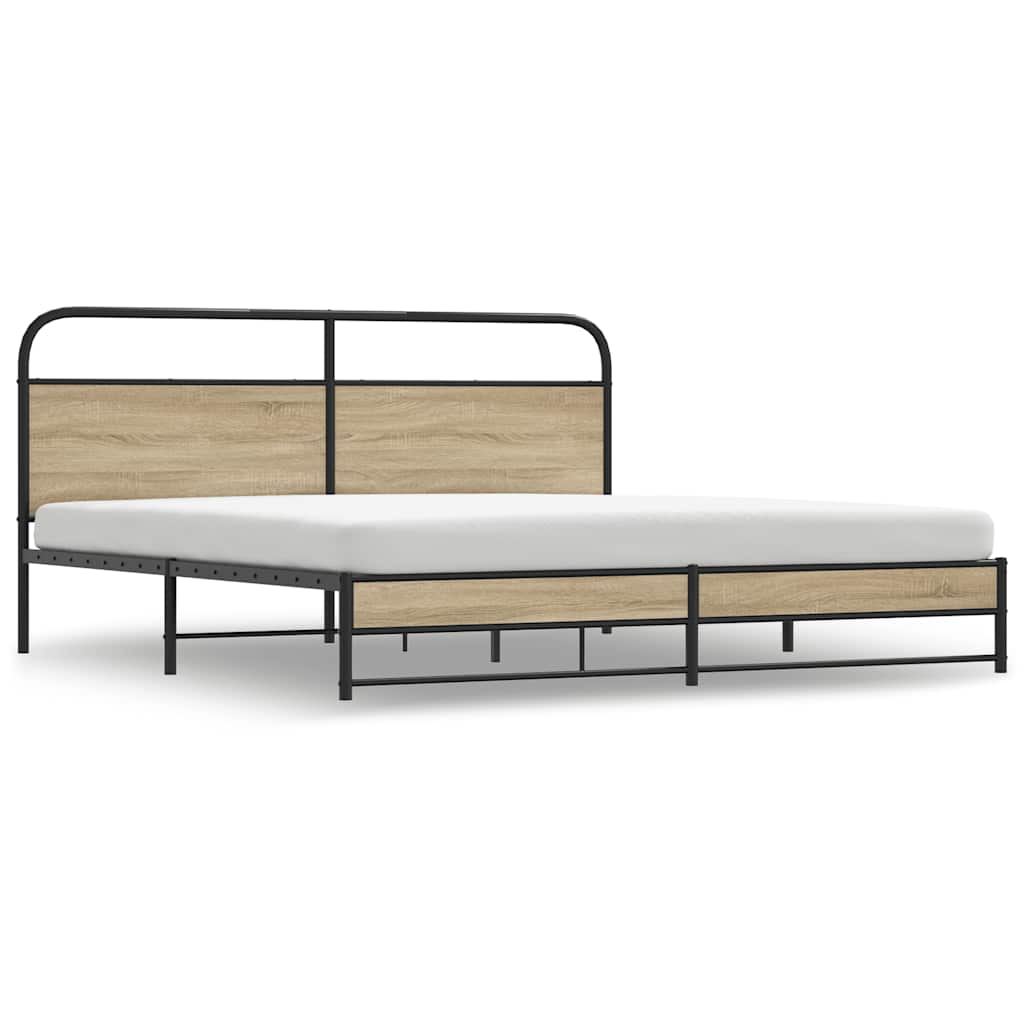 Sängram utan madrass metall rökfärgad ek 180x200 cm