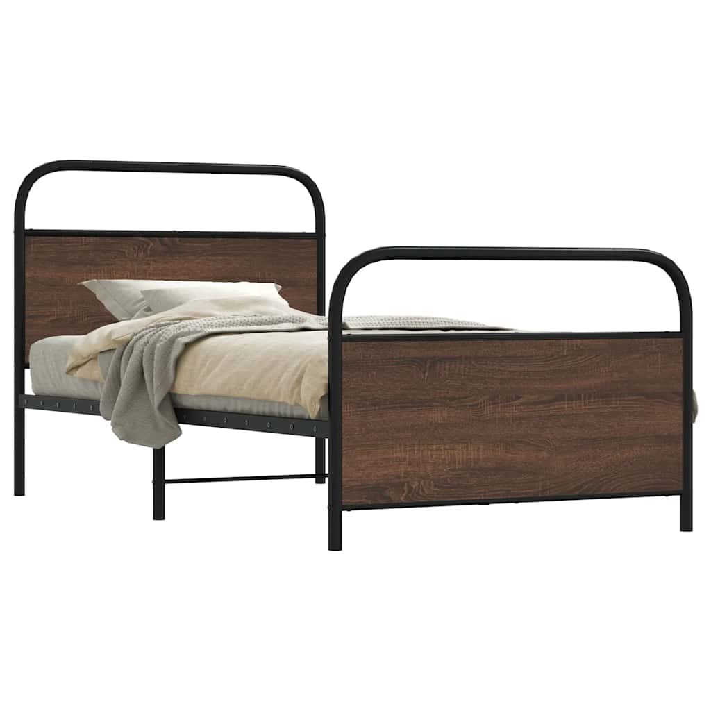 Sängram utan madrass brun ek 107x203 cm konstruerad trä