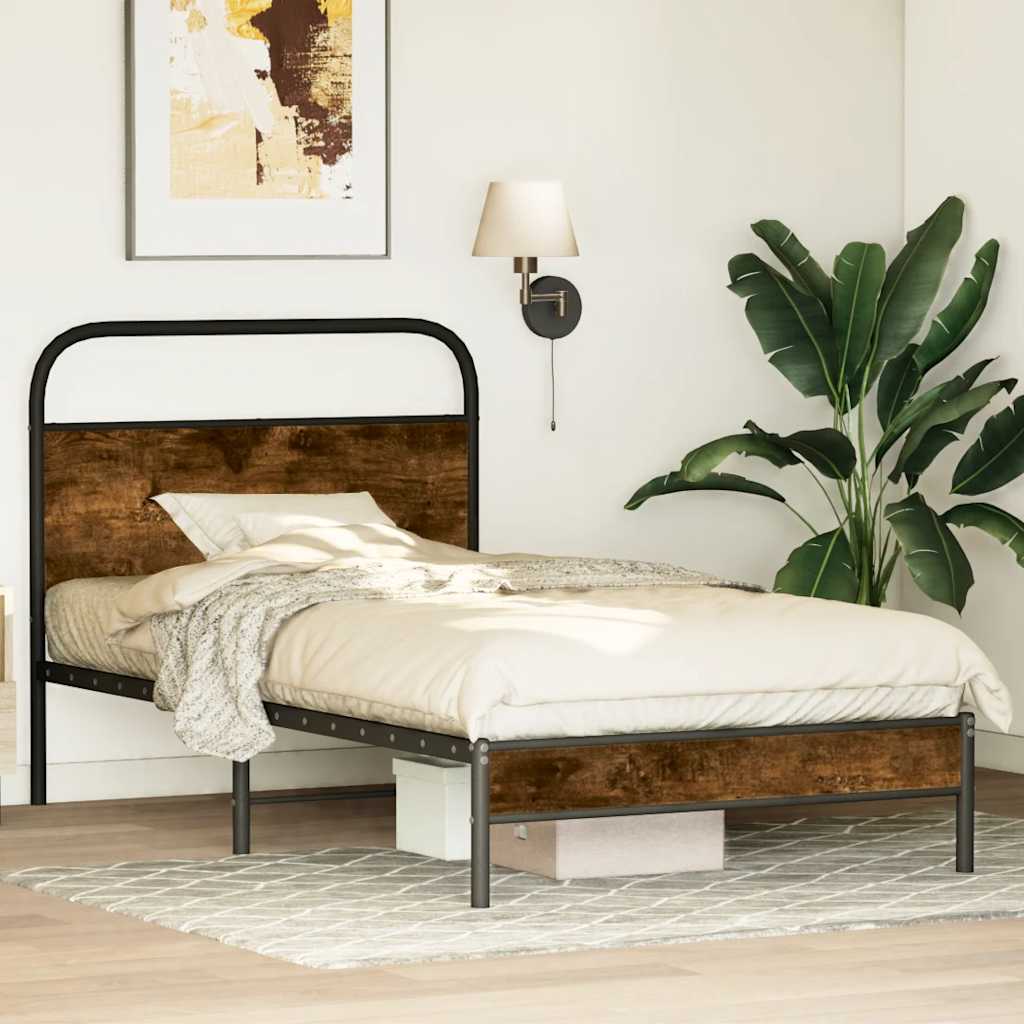 Sängram utan madrass rökfärgad ek 100x190 cm konstruerad trä
