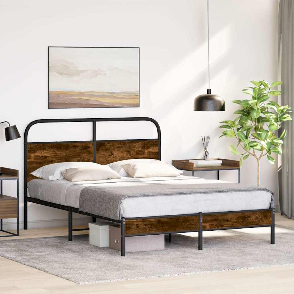 Sängram utan madrass rökfärgad ek 120x190 cm konstruerad trä