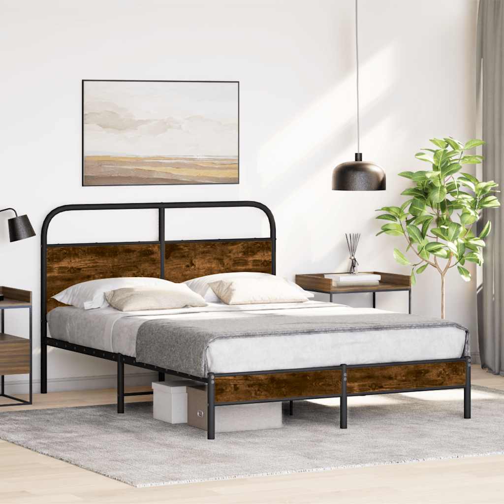 Sängram utan madrass rökfärgad ek 140x190 cm konstruerad trä