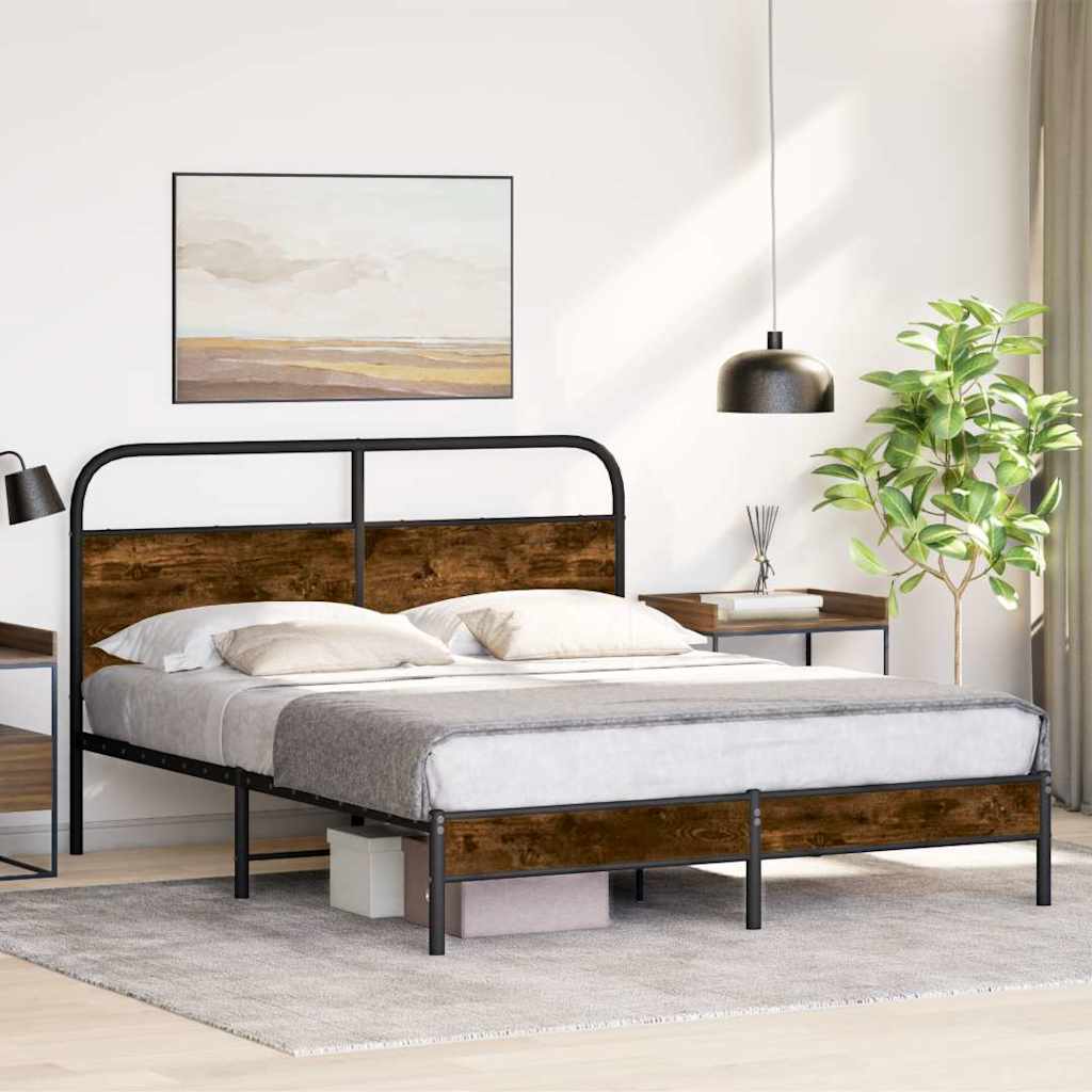 Sängram utan madrass rökfärgad ek 150x200 cm konstruerad trä
