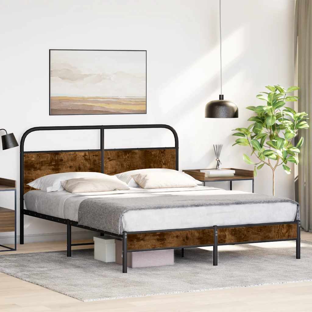 Sängram utan madrass rökfärgad ek 160x200 cm konstruerad trä
