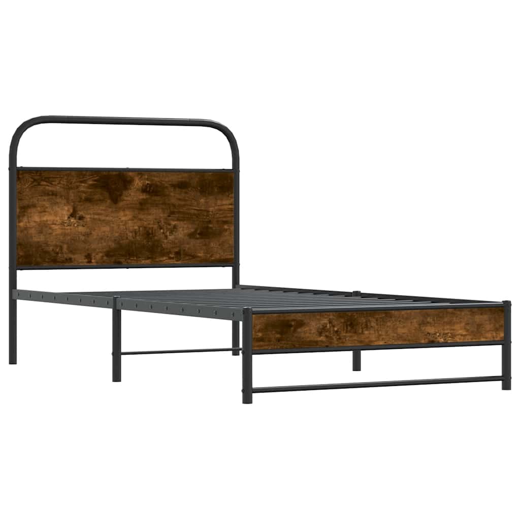 Sängram utan madrass rökfärgad ek 100x190 cm konstruerad trä