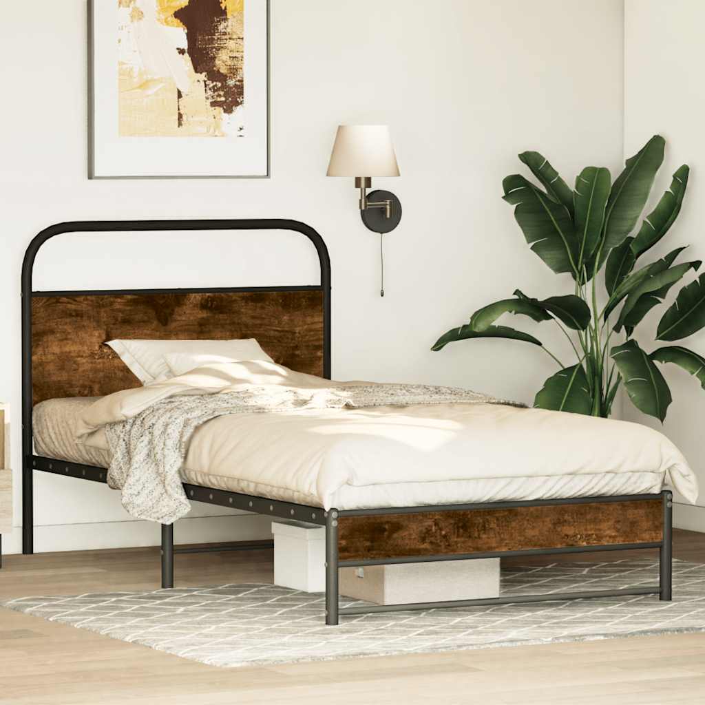 Sängram utan madrass rökfärgad ek 100x190 cm konstruerad trä