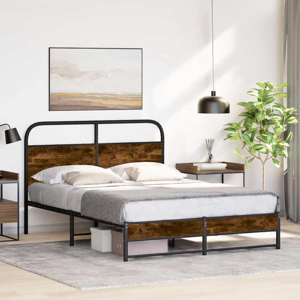 Sängram utan madrass rökfärgad ek 120x200 cm konstruerad trä
