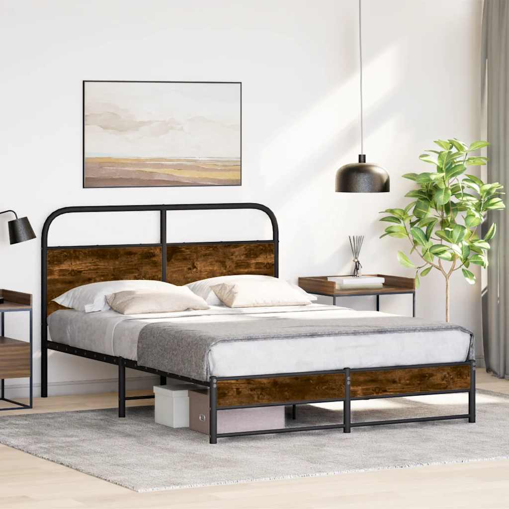 Sängram utan madrass rökfärgad ek 140x190 cm konstruerad trä