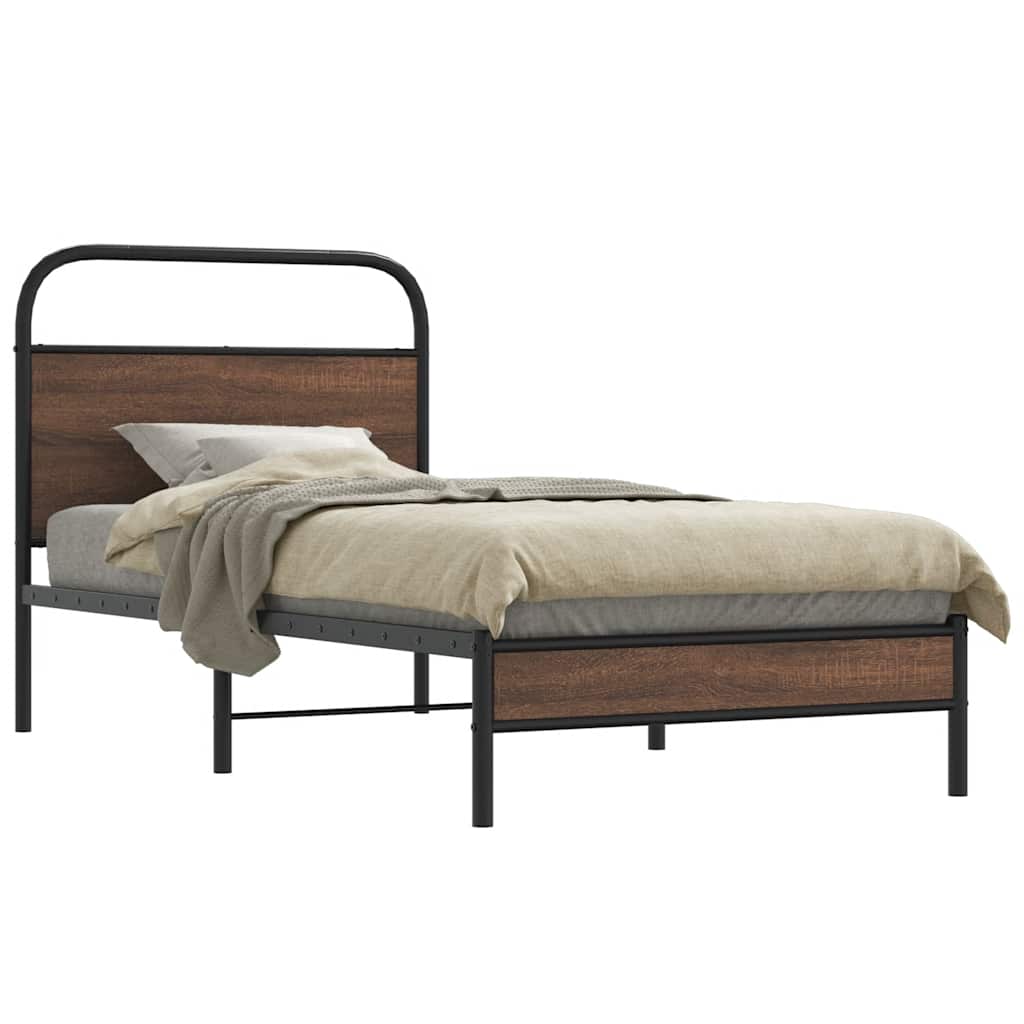 Sängram utan madrass brun ek 107x203 cm konstruerad trä