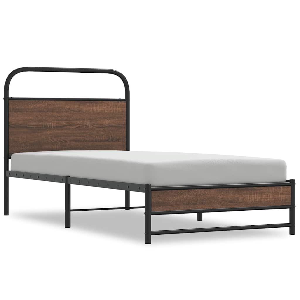 Sängram utan madrass brun ek 90x190 cm konstruerad trä