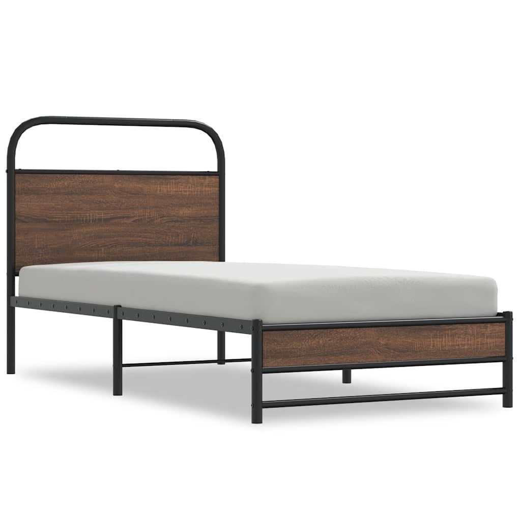 Sängram utan madrass brun ek 90x200 cm konstruerad trä