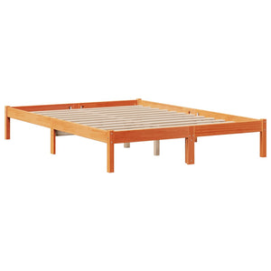 Säng med bokhylla utan madrass vaxbrun 160x200cm massiv furu