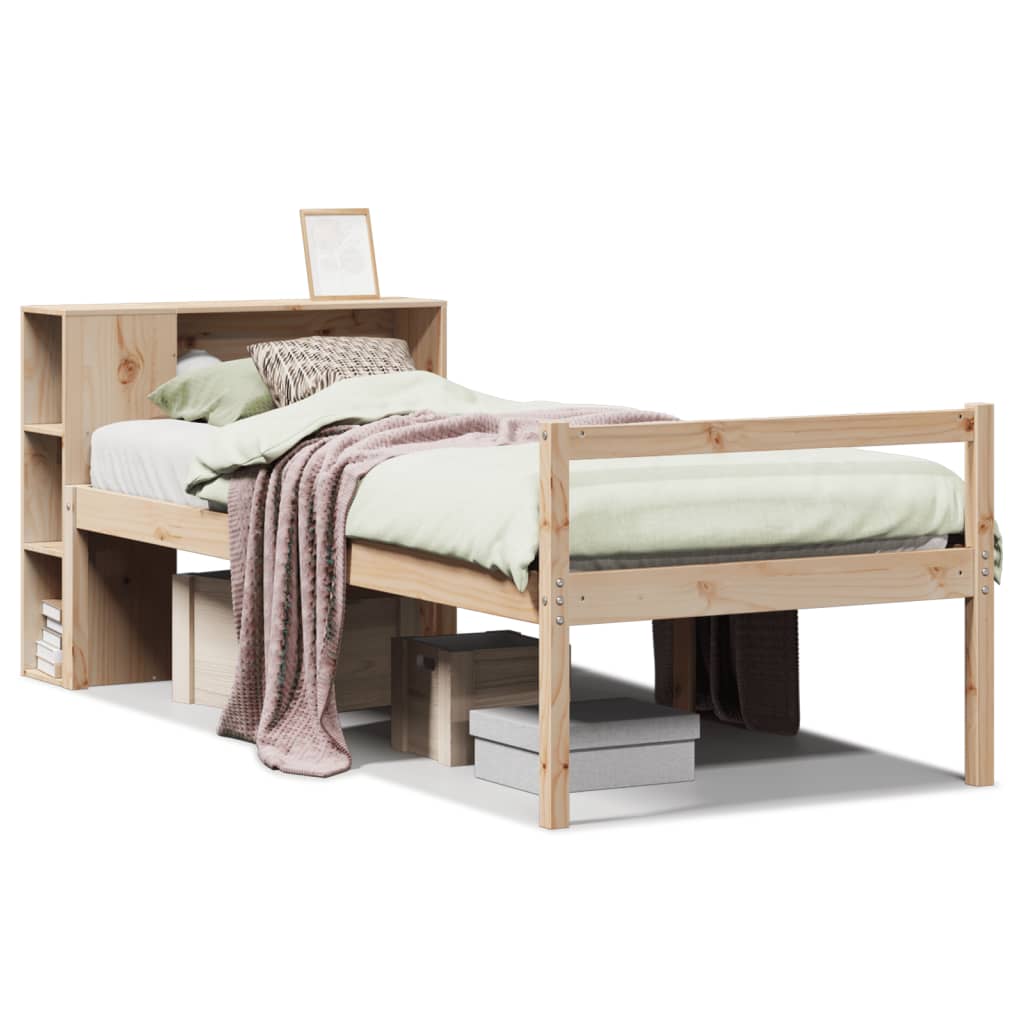 Säng med bokhylla utan madrass 75x190cm massiv furu