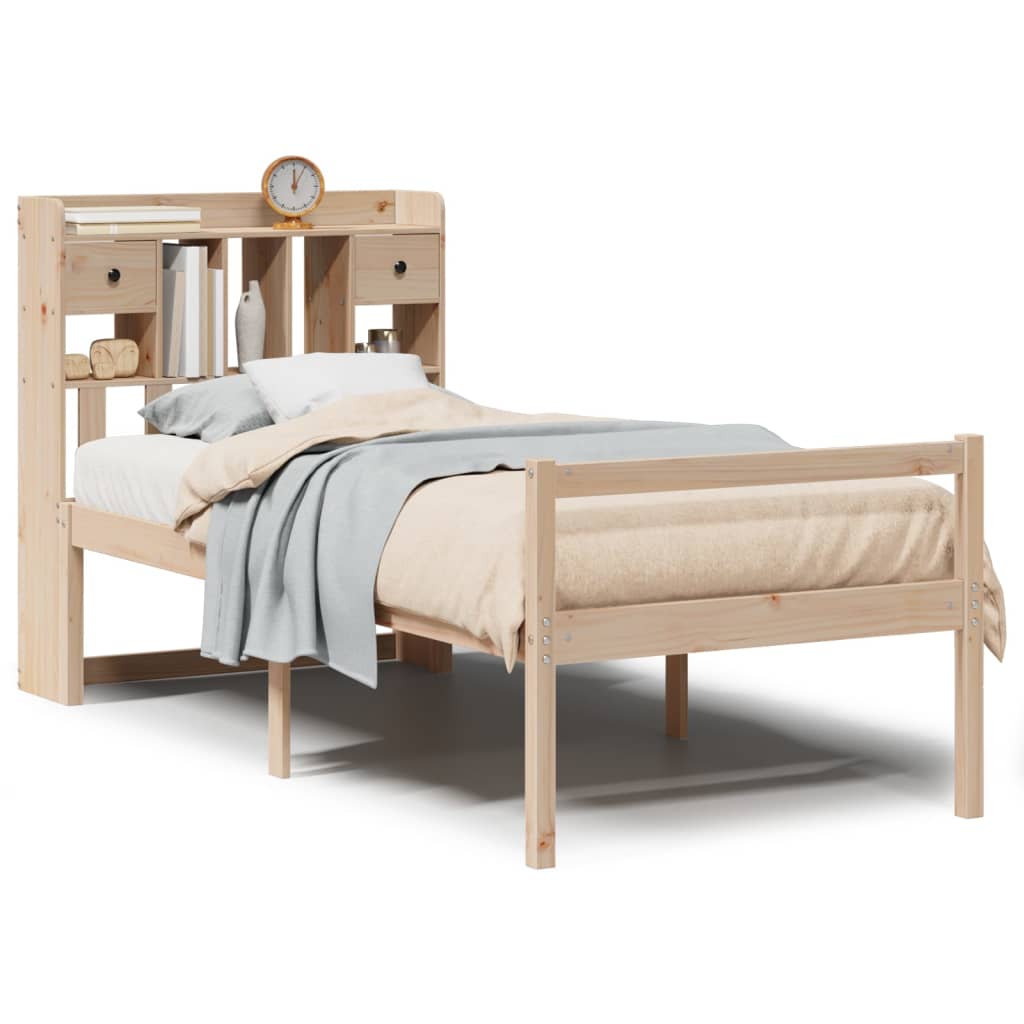 Säng med bokhylla utan madrass 90x190cm massiv furu