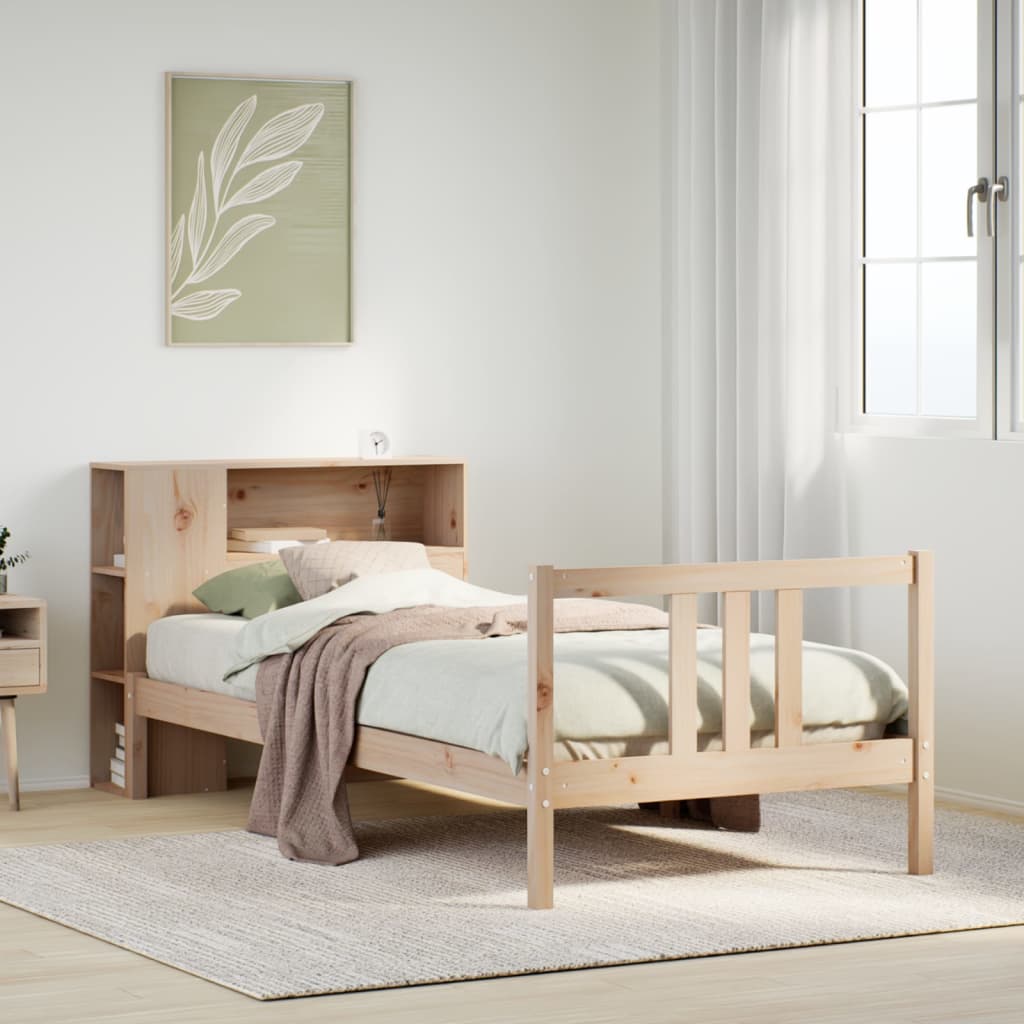 Säng med bokhylla utan madrass 75x190cm massiv furu