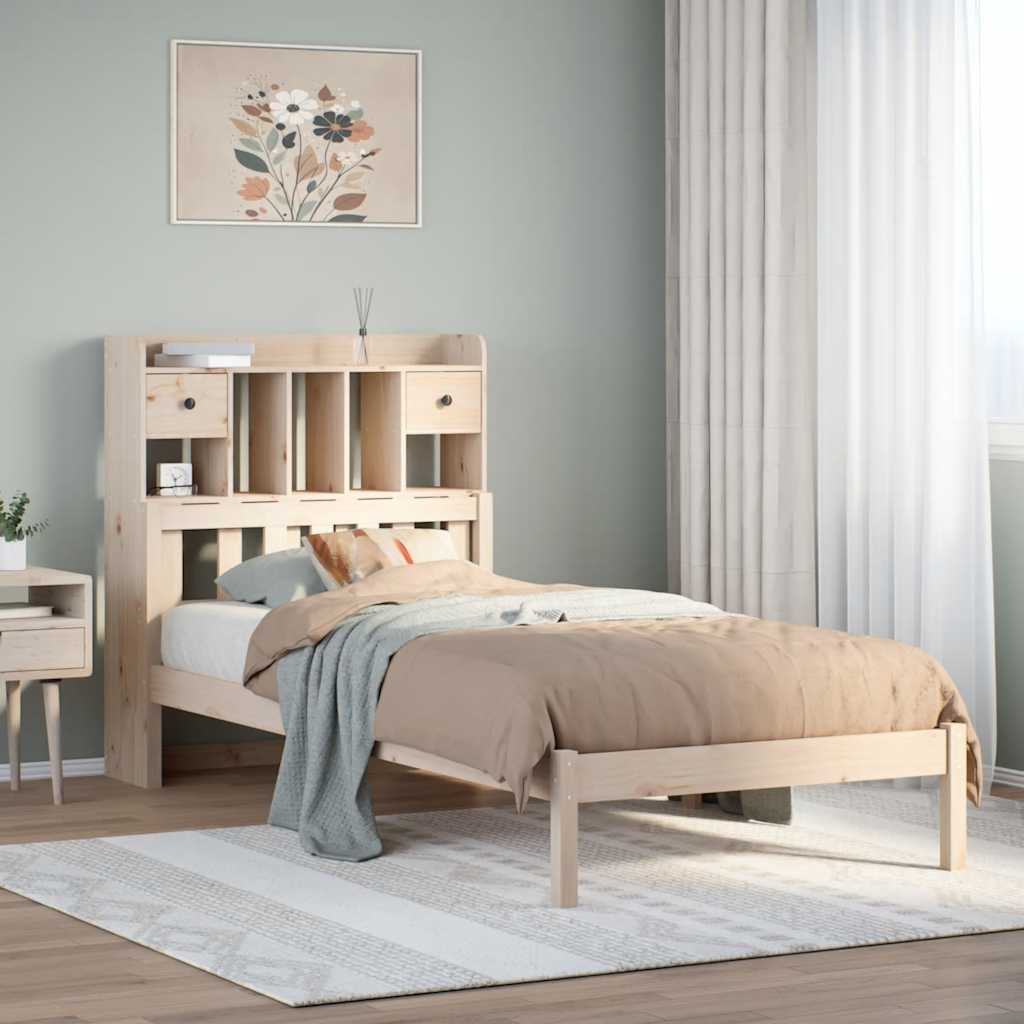 Säng med bokhylla utan madrass 75x190cm massiv furu