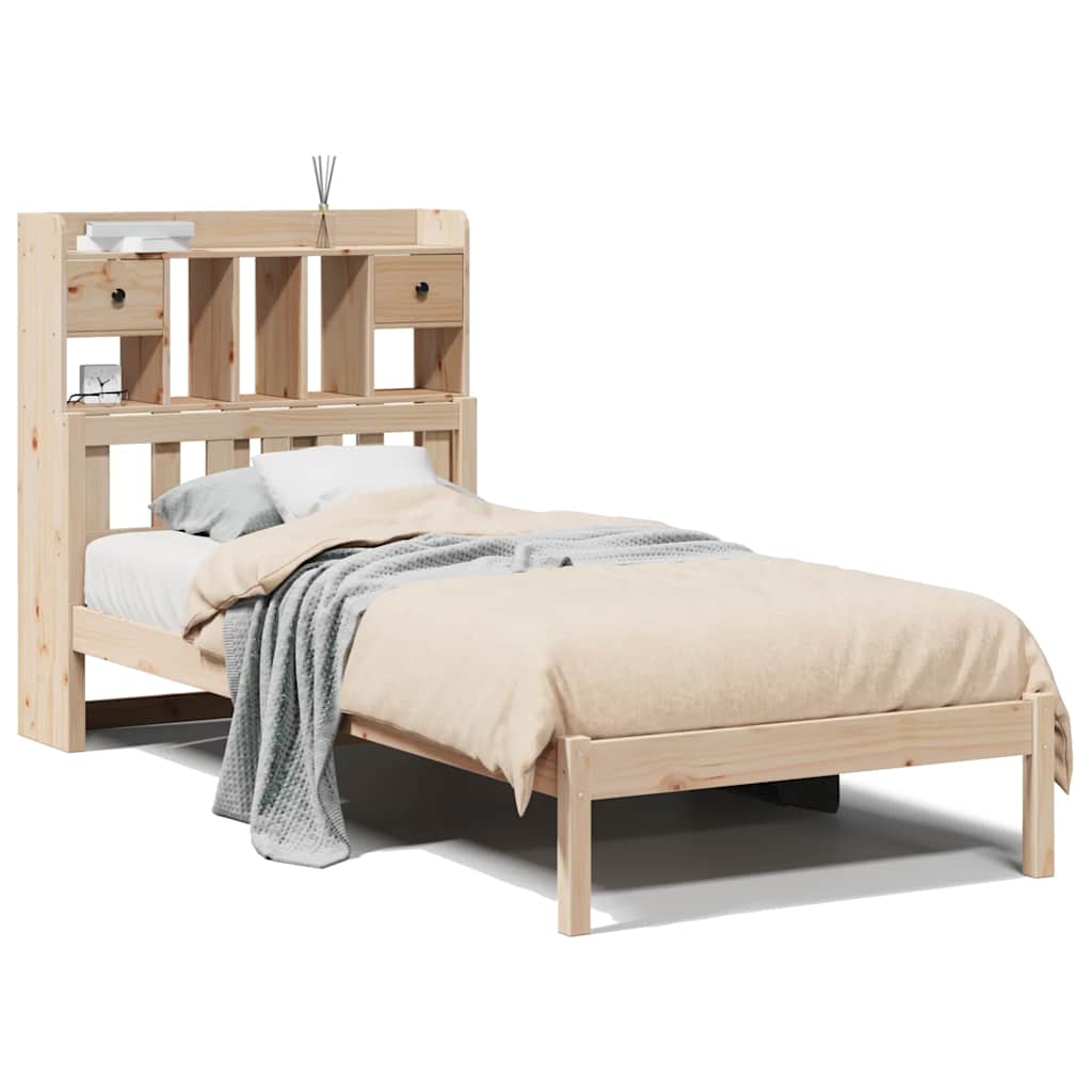Säng med bokhylla utan madrass 90x190cm massiv furu