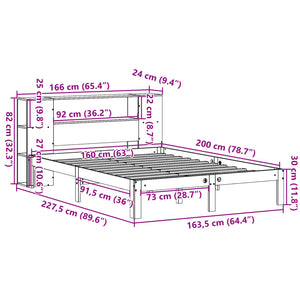 Säng med bokhylla utan madrass vit 160x200cm massiv furu