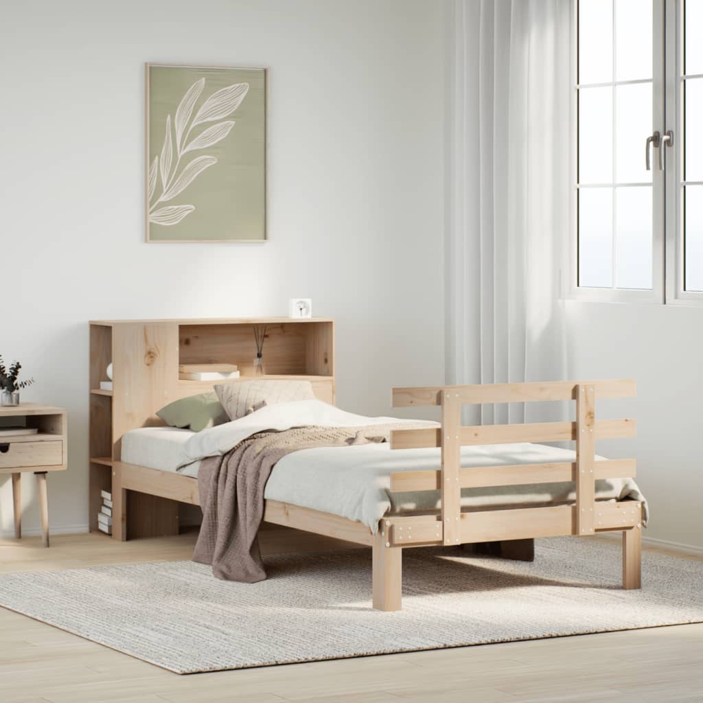 Säng med bokhylla utan madrass 75x190cm massiv furu
