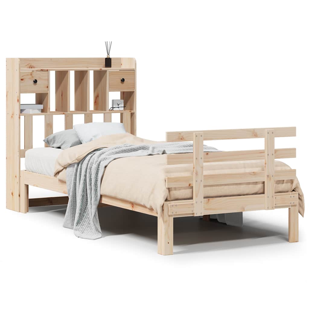Säng med bokhylla utan madrass 90x190cm massiv furu
