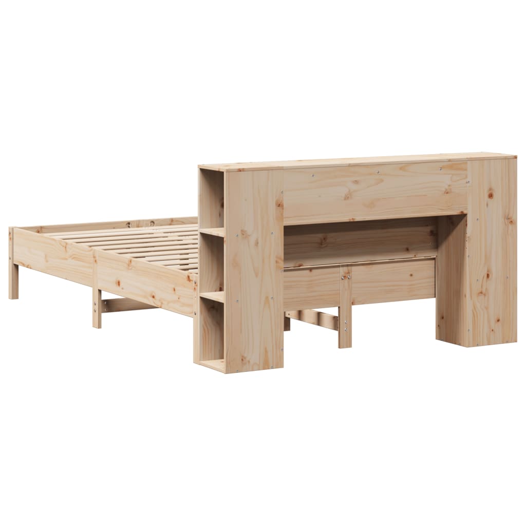 Säng med bokhylla utan madrass 120x200 cm massiv furu