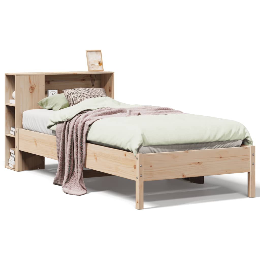 Säng med bokhylla utan madrass 75x190cm massiv furu