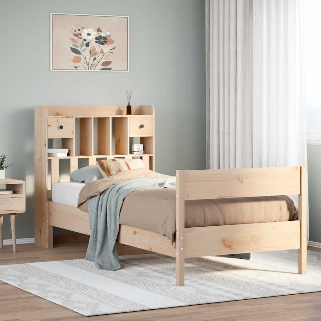 Säng med bokhylla utan madrass 75x190cm massiv furu