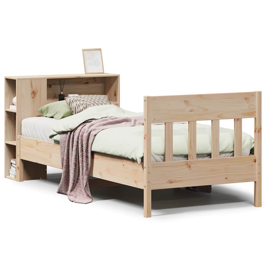 Säng med bokhylla utan madrass 75x190cm massiv furu