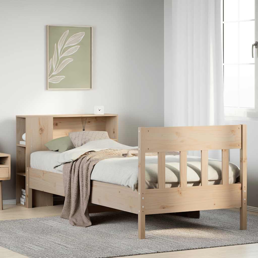 Säng med bokhylla utan madrass 75x190cm massiv furu