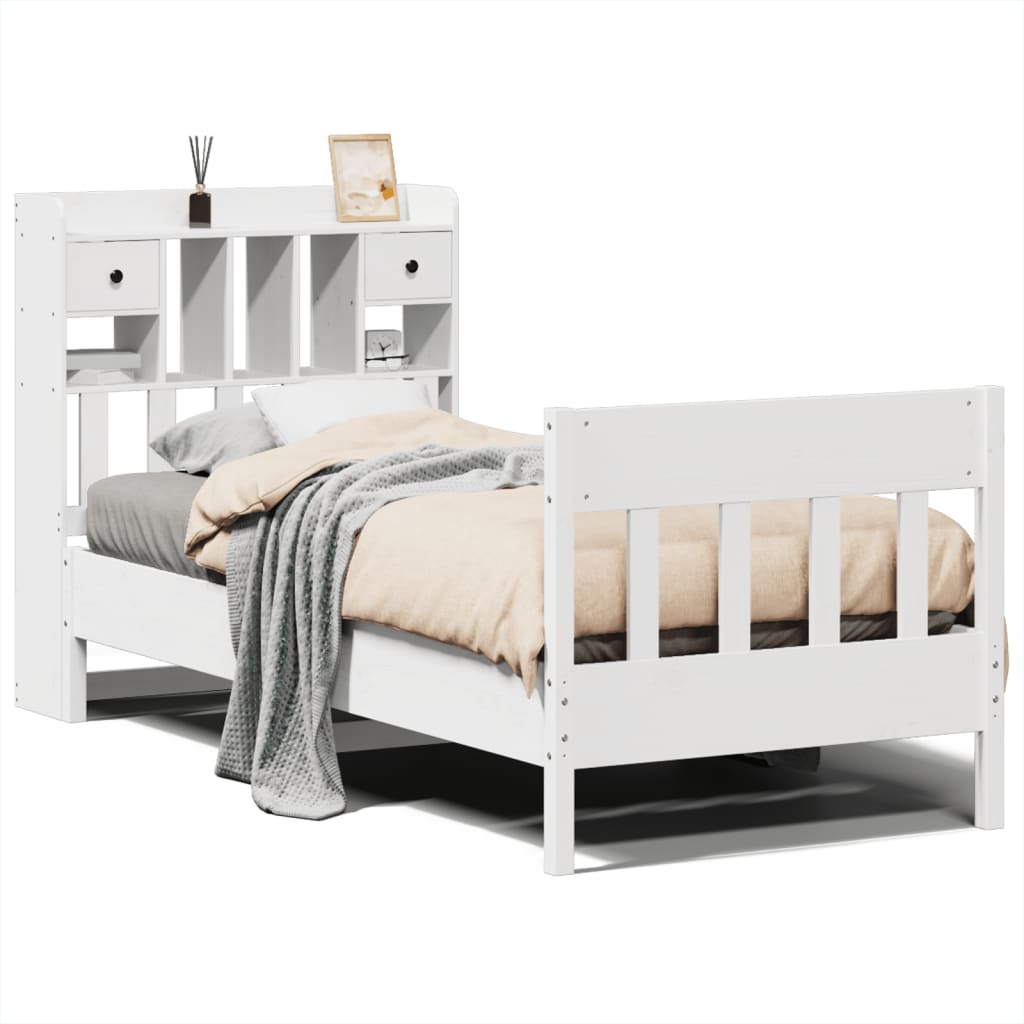 Sängram utan madrass vit 90x200 cm massiv furu