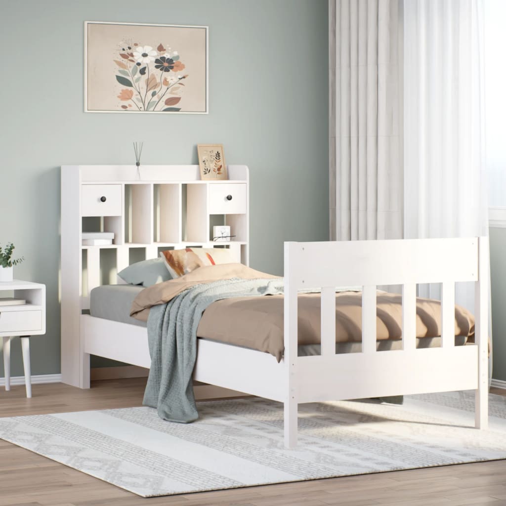 Sängram utan madrass vit 90x200 cm massiv furu