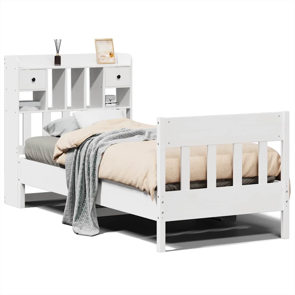 Sängram utan madrass vit 90x190 cm massiv furu