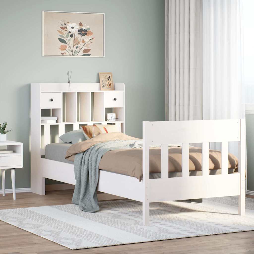 Sängram utan madrass vit 90x190 cm massiv furu