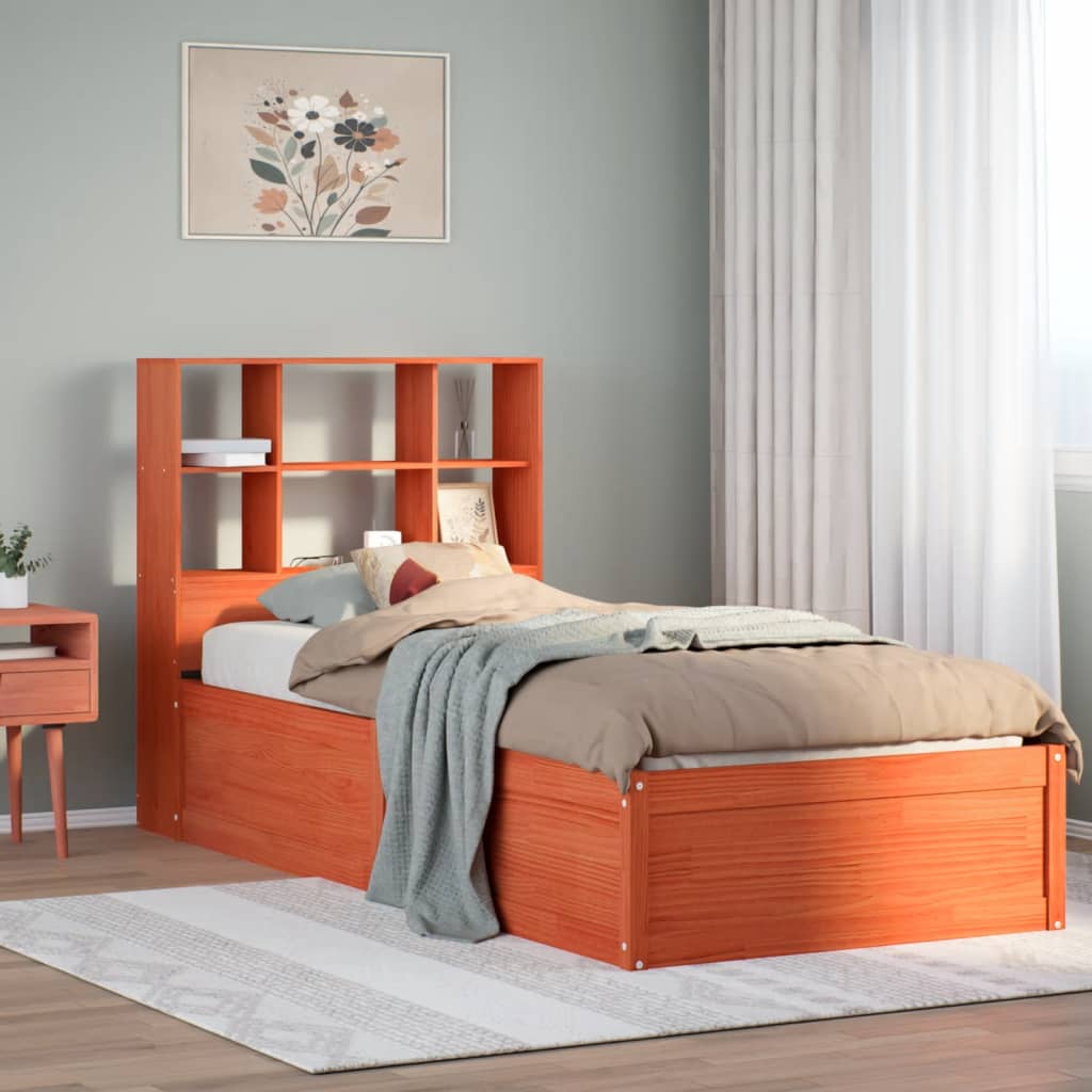 Sängram utan madrass vaxbrun 75x190 cm massiv furu