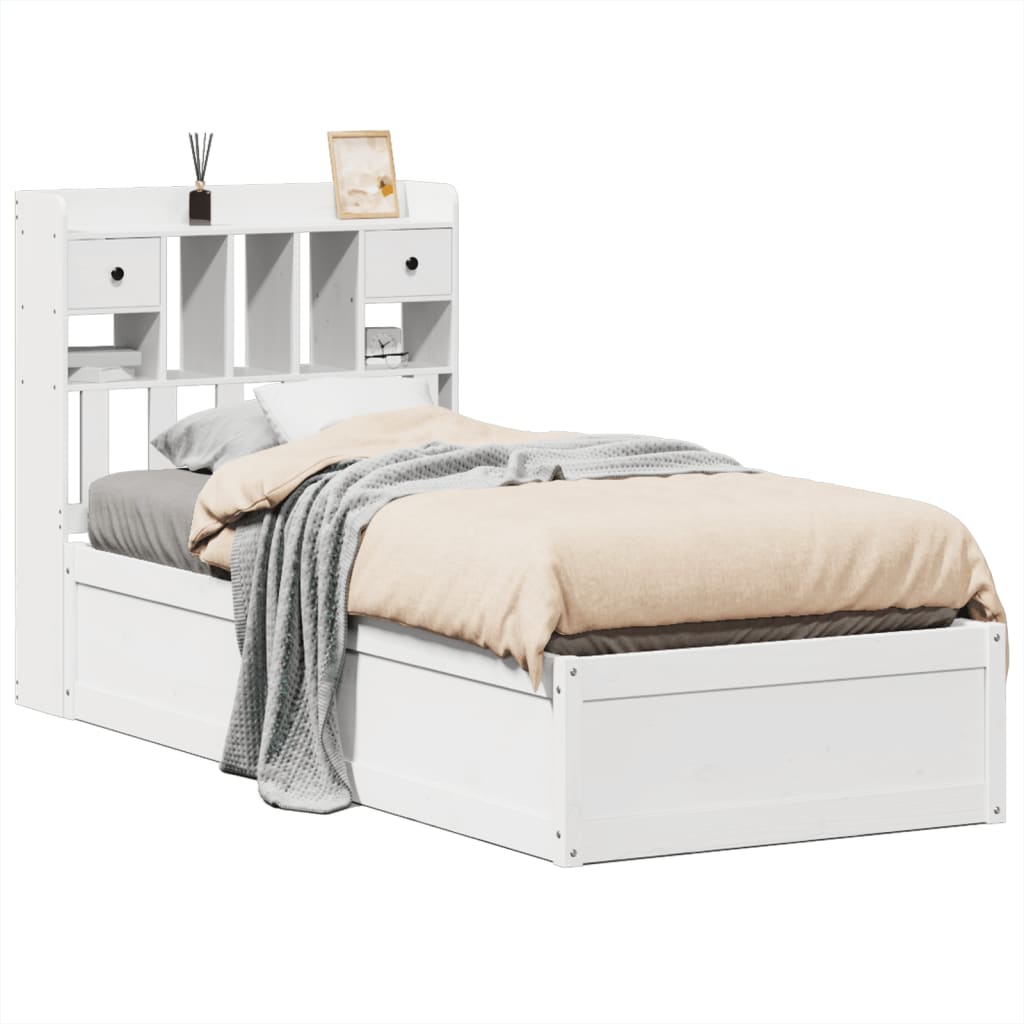 Sängram utan madrass vit 75x190 cm massiv furu