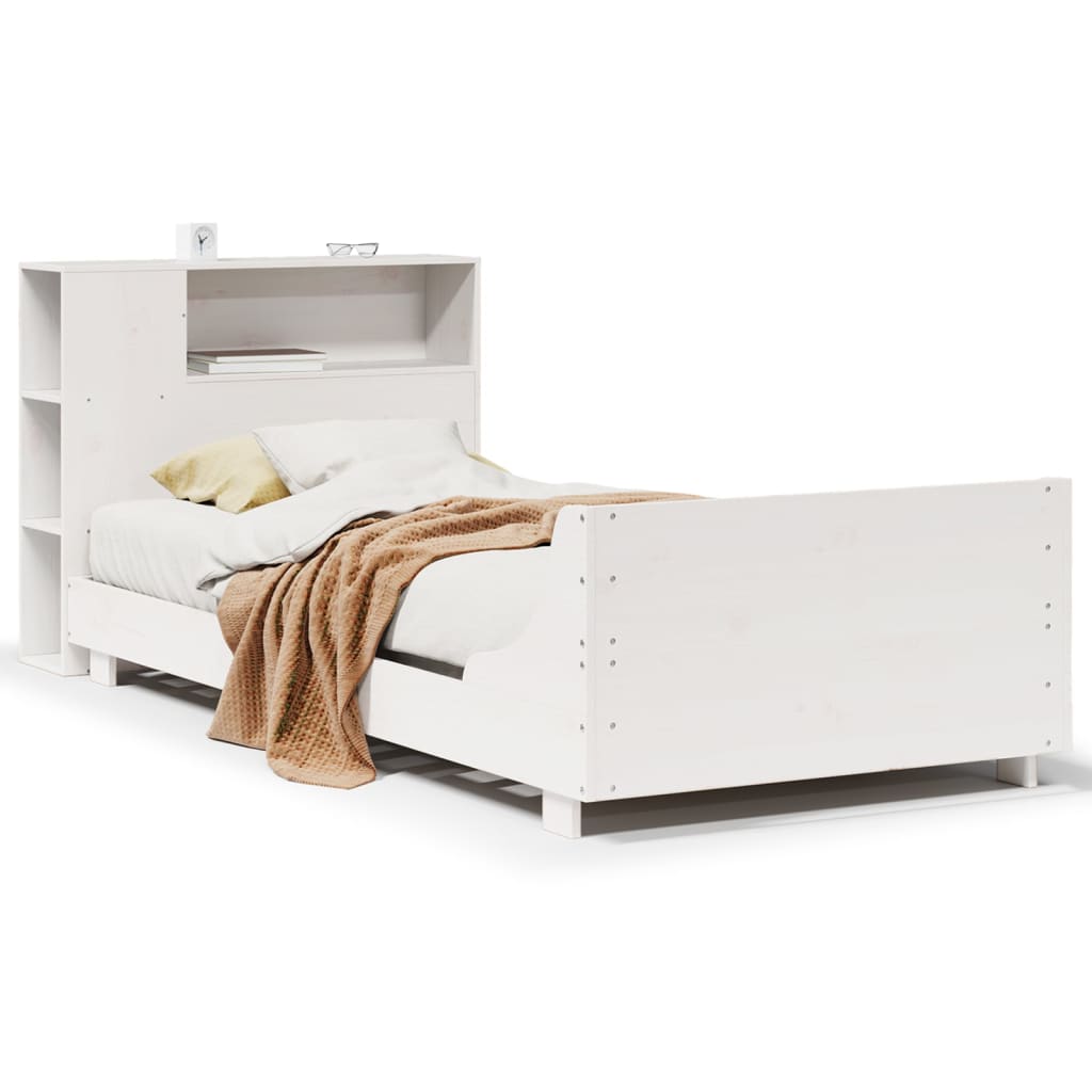 Sängram utan madrass vit 75x190 cm massiv furu